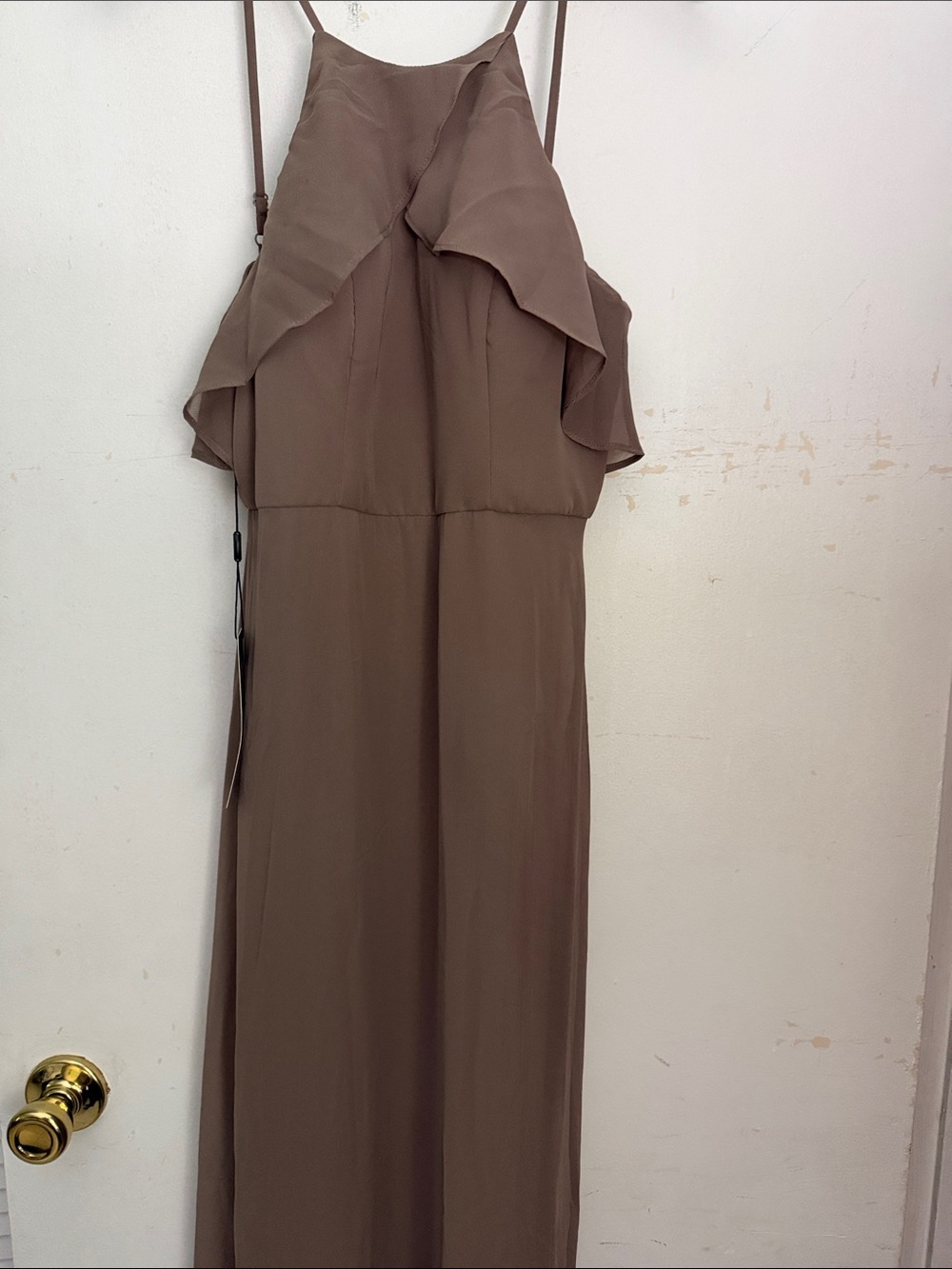 Ever Pretty Taupe One-Shoulder Ruffle Maxi Dress